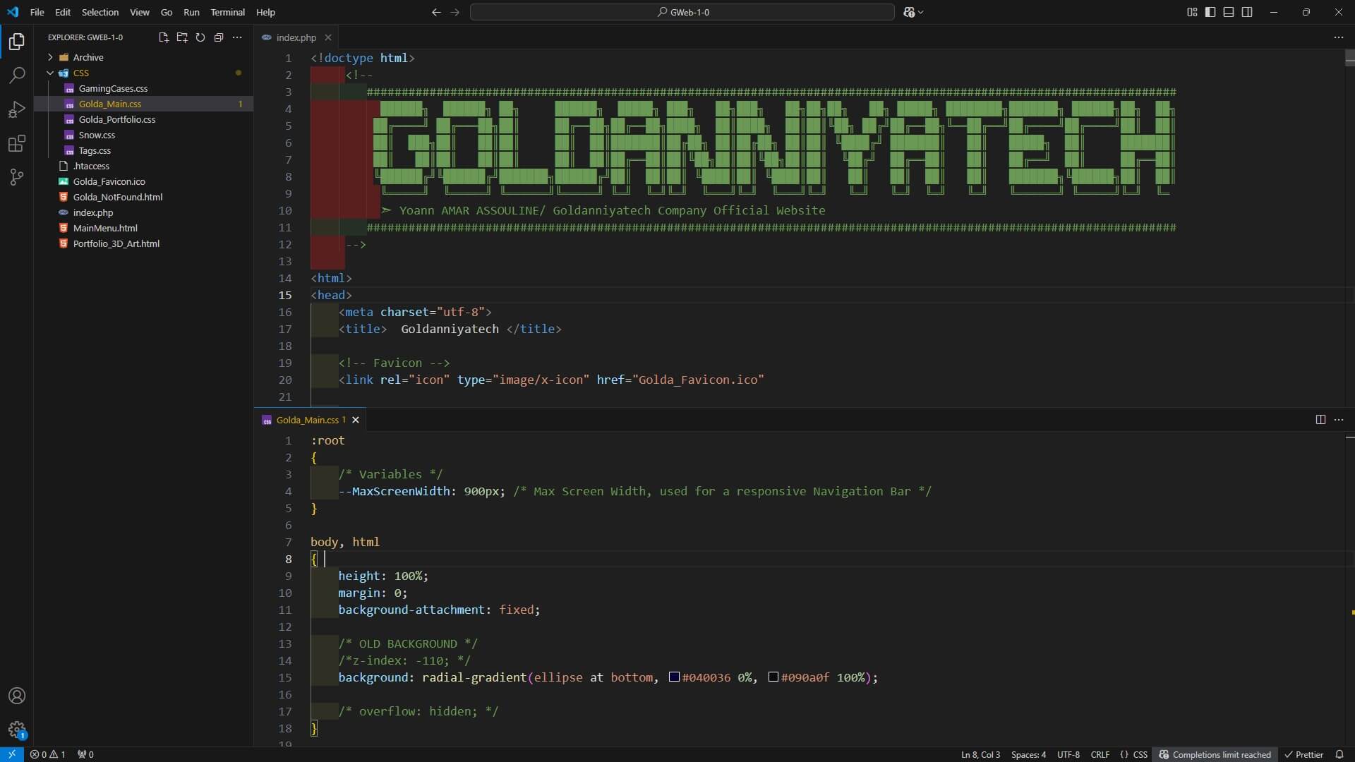 Visual Studio Code screenshot of GWeb in 2022