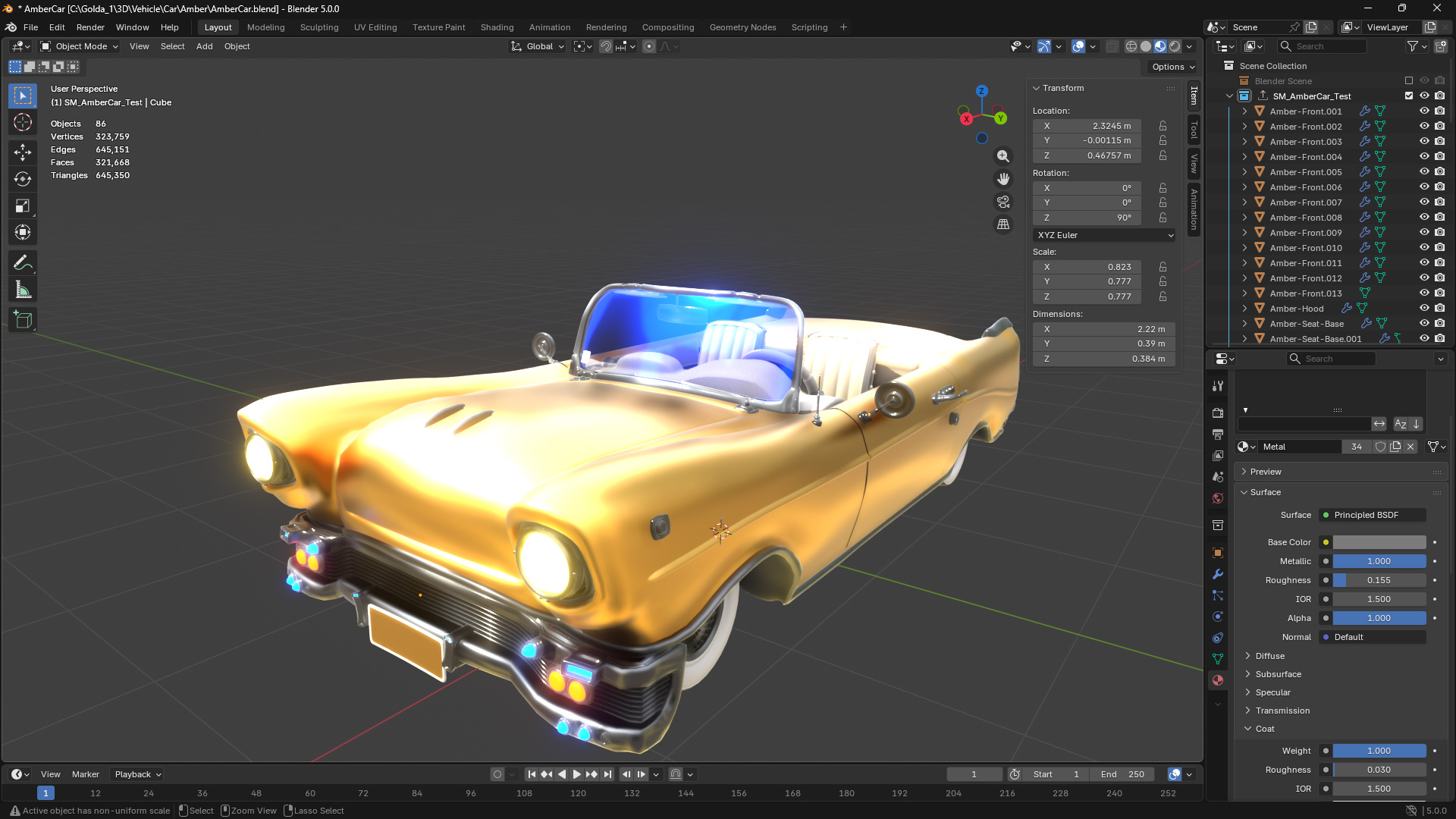 Blender screenshot of the Amber Car from Goldanniyatech