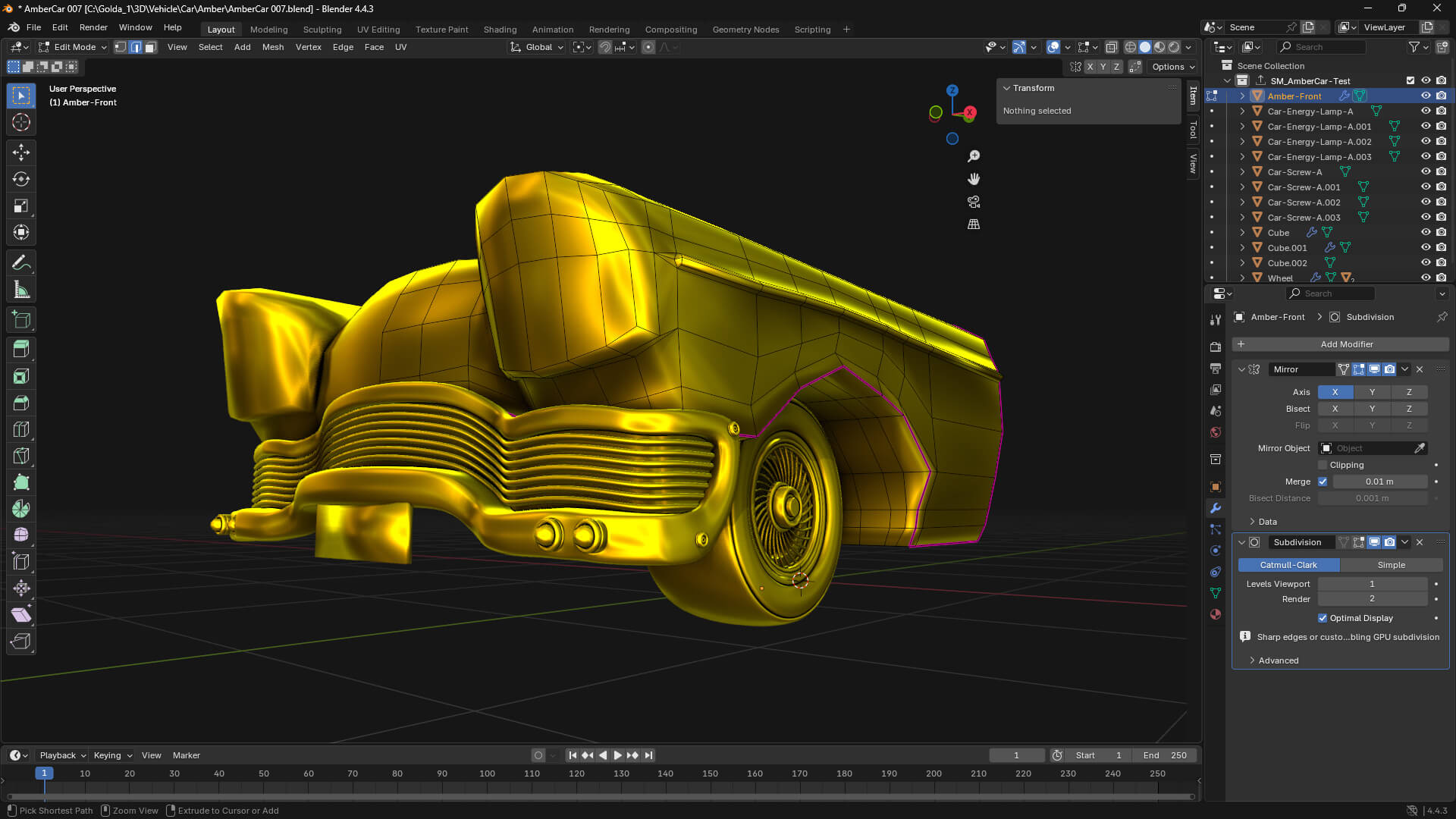 Blender screenshot of the Amber Car from Goldanniyatech
