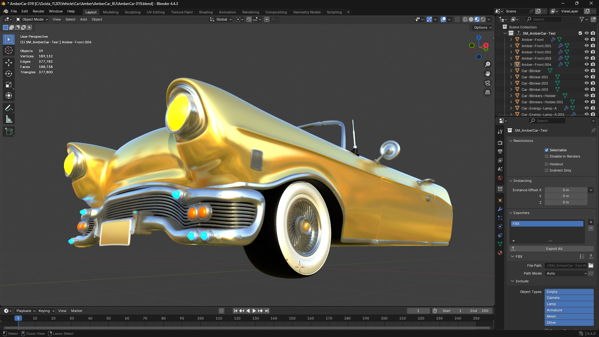 Blender screenshot of the Amber Car from Goldanniyatech