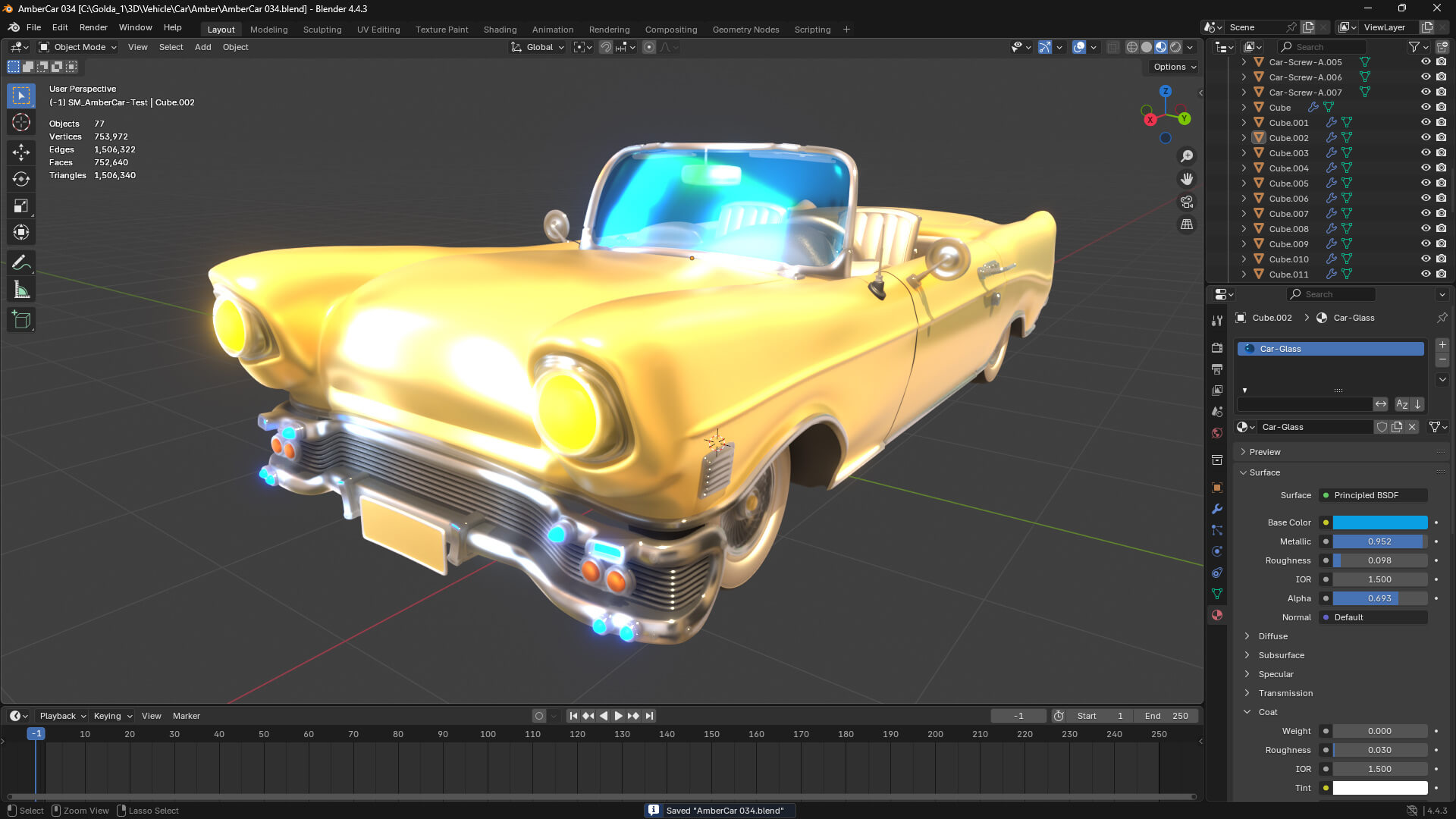 Blender screenshot of the Amber Car from Goldanniyatech