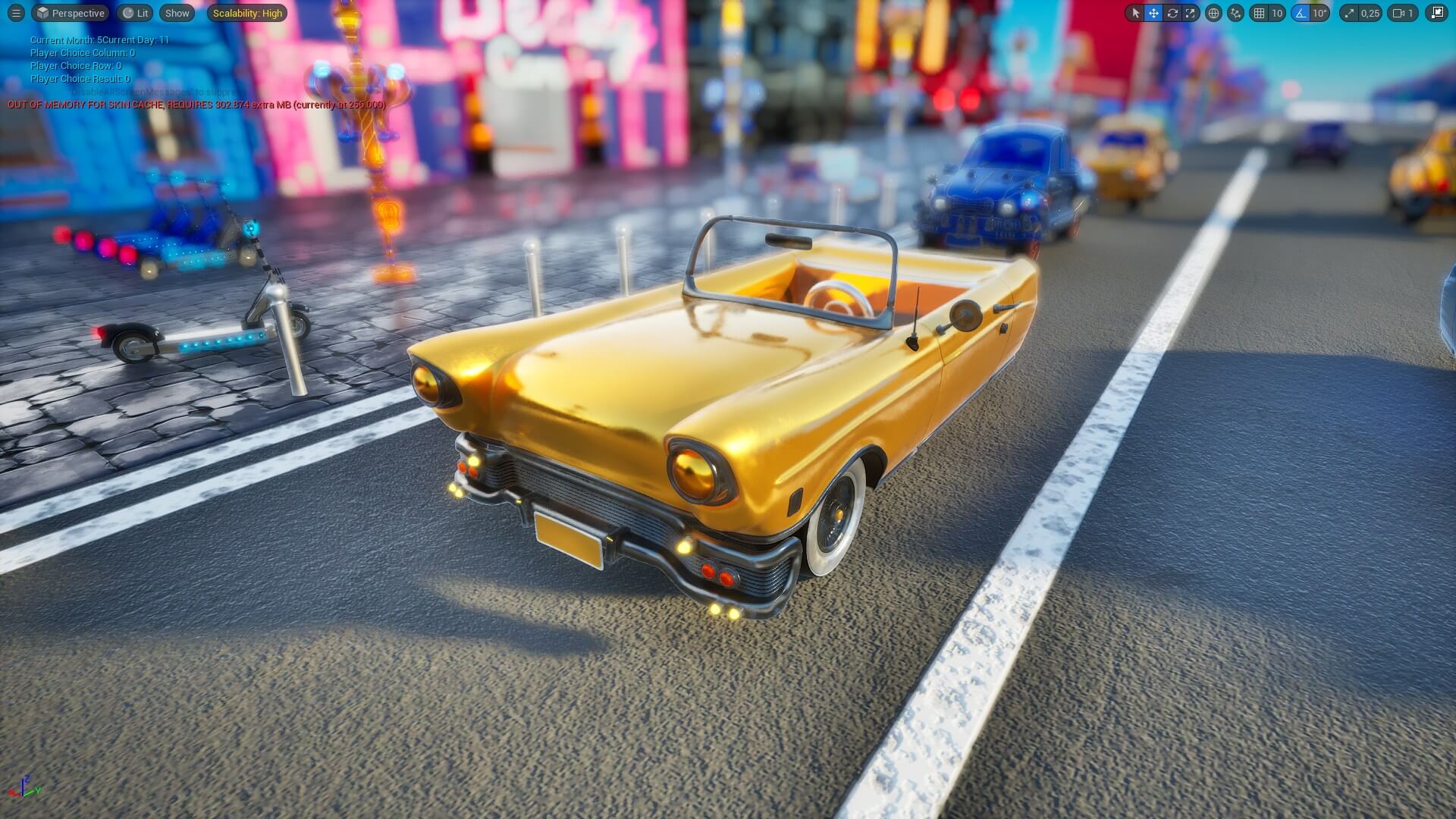 Unreal Engine in-game screenshot of a yellow Amber Car from Goldanniyatech