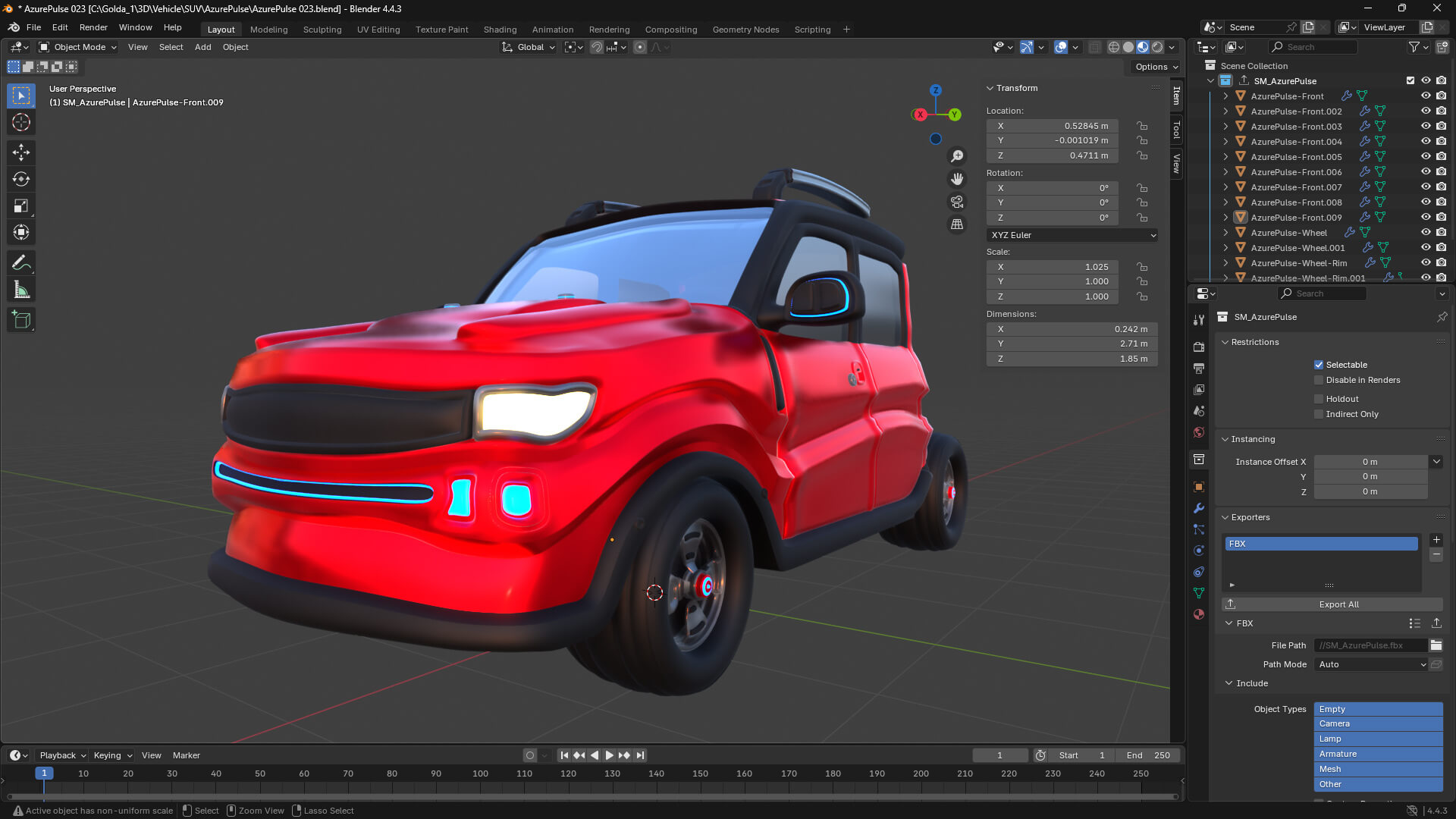 Blender screenshot of the Azure SUV from Goldanniyatech