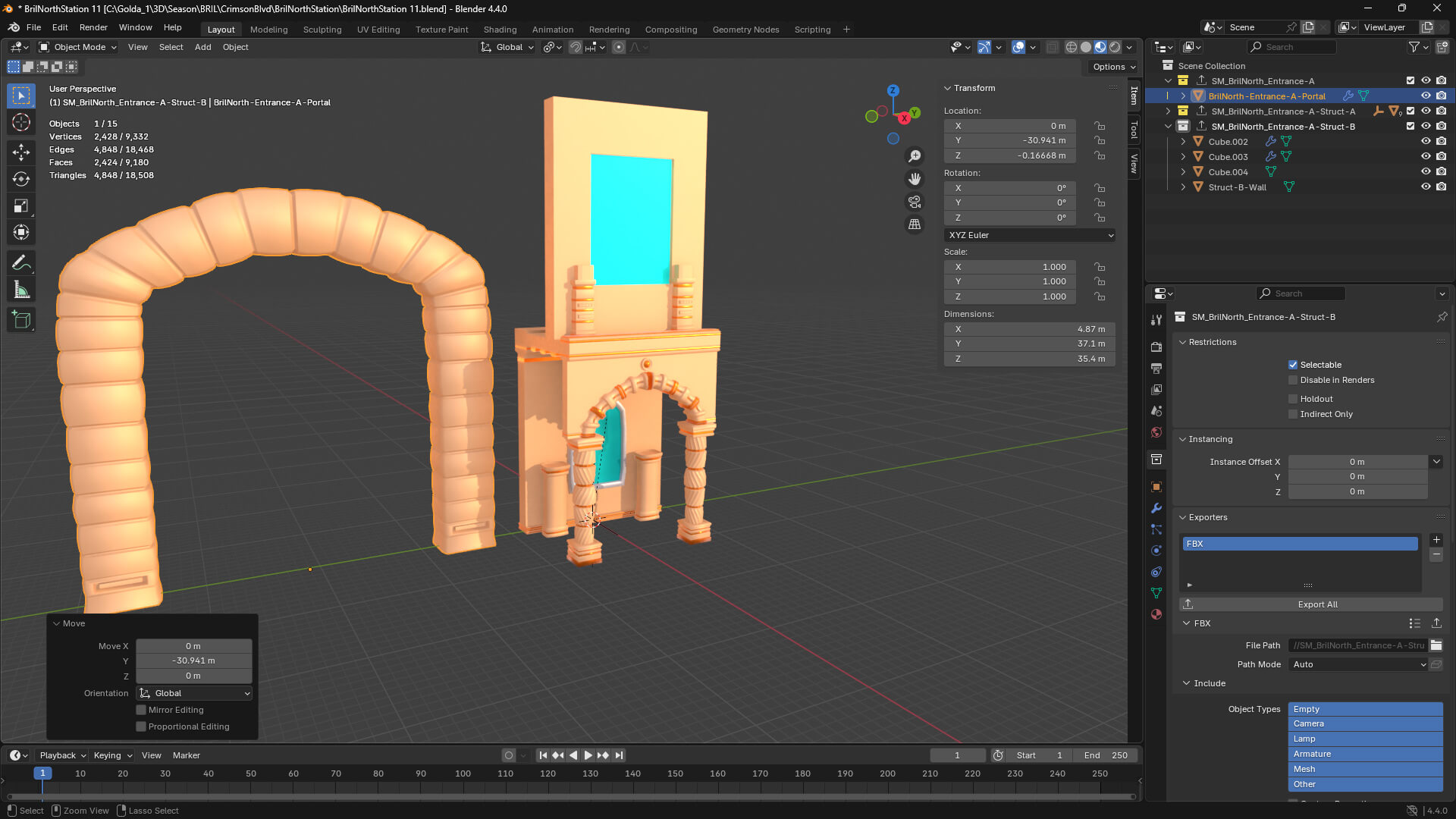 Blender screenshot of the North Train Station from Goldanniyatech
