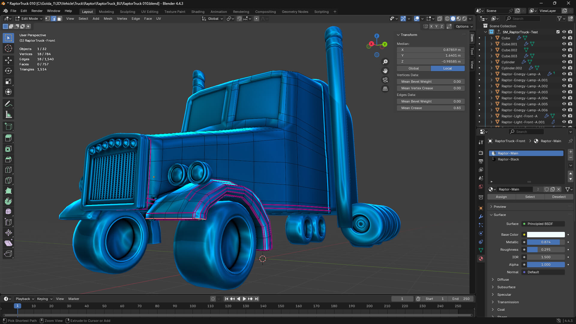 Blender screenshot of the Raptor Truck from Goldanniyatech