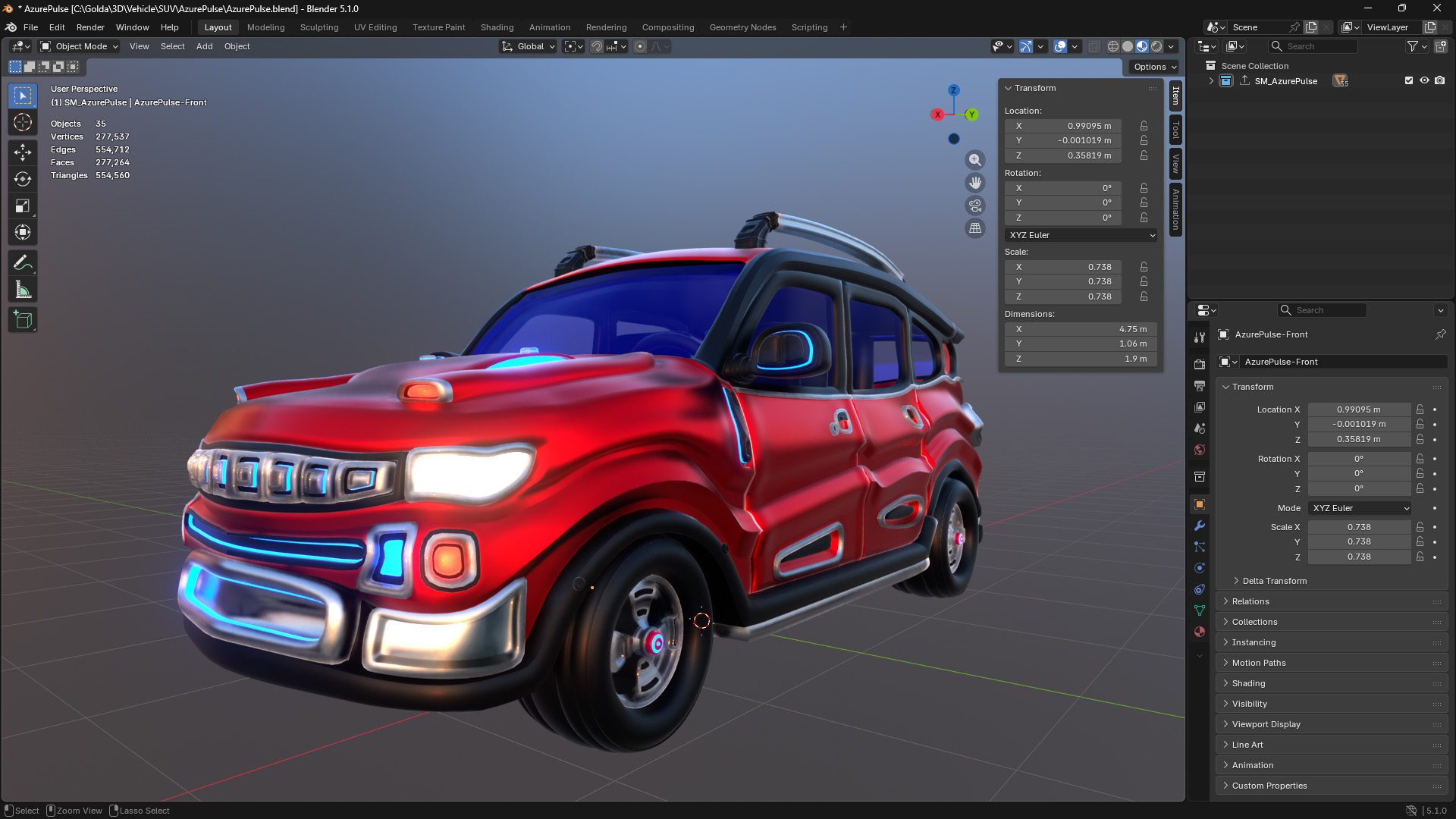 Azure SUV modeled in 3D for Goldanniyatech